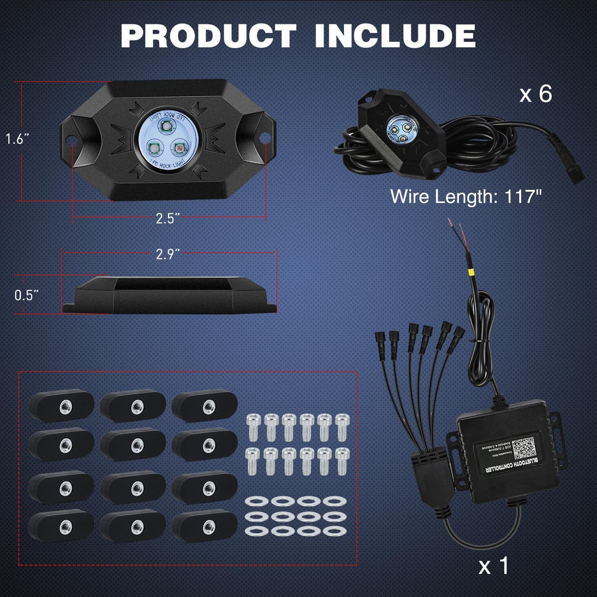 RGB LED Rock Lights Kit 6PCS Bluetooth App Control Multicolor | Magnetic Base Underglow Neon Light Pods IP68 Waterproof Flashing Music Mode for Truck ATV UTV RZR SUV