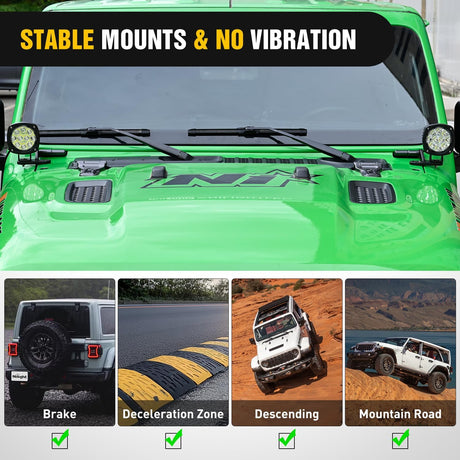 Light Mounting Bracket Hood Cowl Mount Brackets for Front A-Pillar Auxiliary Offroad LED Work Pods Lights on Jeep Wrangler JL JLU Gladiator JT 2018 2019 2020 2021 2022 2023 2024 2025, Black