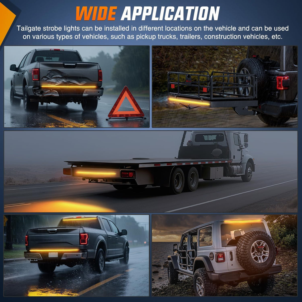 48 Inch Truck Tailgate Strobe Light Strip Tail Emergency Bar Rear Window Warning Lamp Ultra-Bright Double Row 288 LED for Pickup Trailers Construction Vehicles Car SUV, Amber