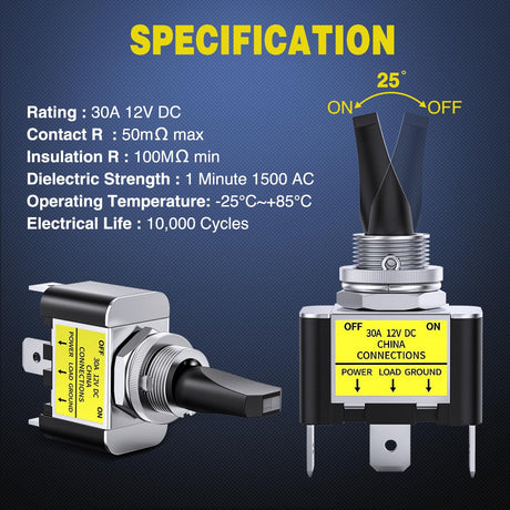 Nilight 5PCS LED Toggle Switch ON Off 12V 30A Red LED Lighted Metal Switches Heavy Duty SPST 3 Pin Rocker 12mm Mounting Hole for Automotive Cars Trucks Boats Racing Car