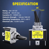 5PCS LED Toggle Switch ON Off 12V 30A Yellow Lighted Metal Heavy Duty SPST 3 Pin Rocker Switches 12mm Mounting Hole for Automotive Cars Trucks Boats Racing Cars