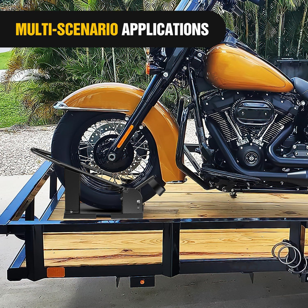 Motorcycle Wheel Chock 1800 lbs Capacity Wheel Cradle Holder Heavy-Duty Standard Steel Motorcycle Front Wheel Stand with 3 Adjustable Holes for 15 Inch-21 Inch Off-Road Motorcycles Black