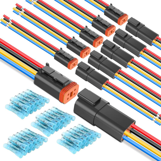 4 Pin DT Connectors 16AWG 6 Kits Male and Female Electrical Connector Waterproof Plug and Play w/Heat Shrink Butt Terminals nilight