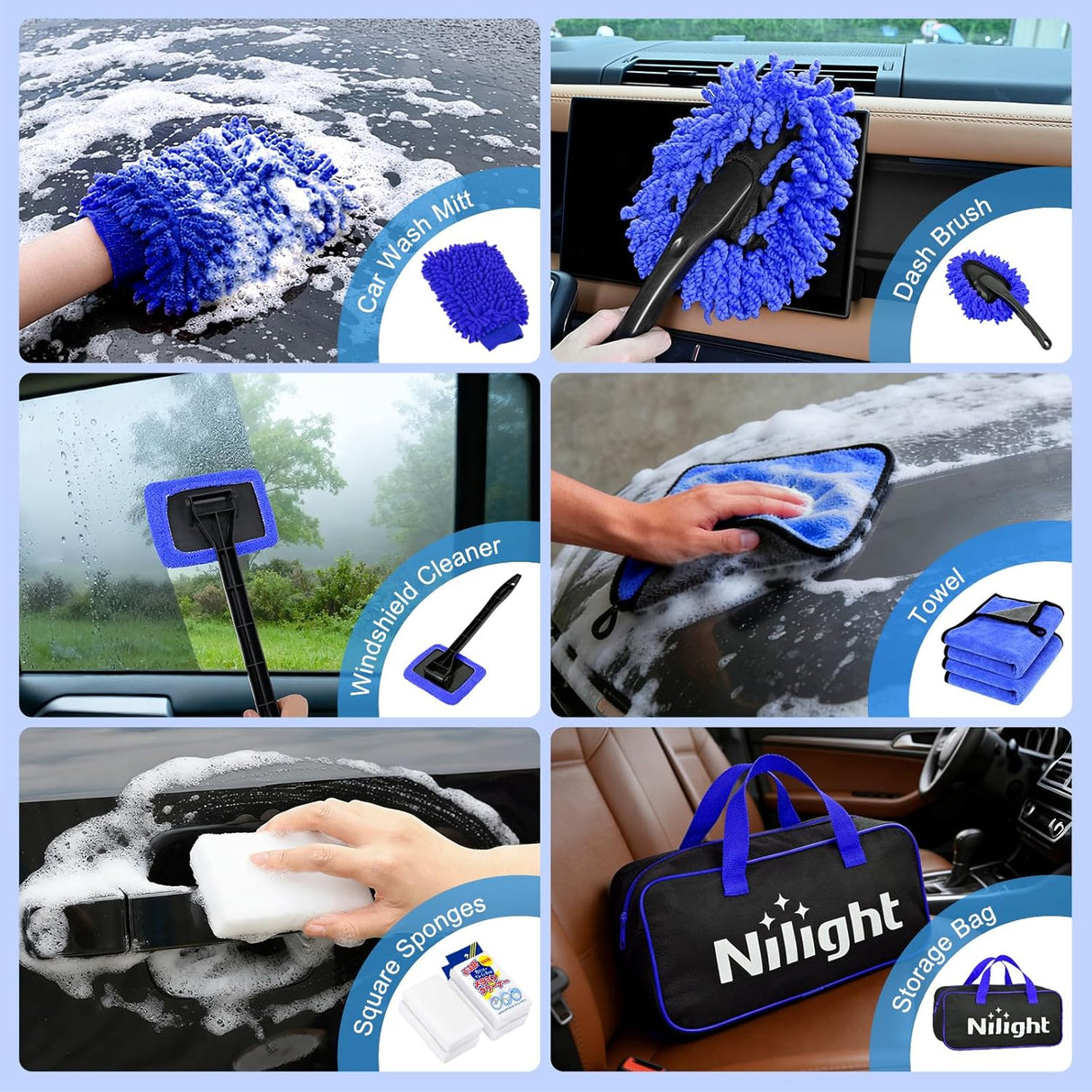 Automotive Tools 52PCS Car Detailing Kit Auto Cleaning Tools Wash Set with Storage Carry Bag Home Use for Interior Exterior Deep Clean Polish Car Care Windshield Dashboard Seat Air Vents Wheels Tires, Blue