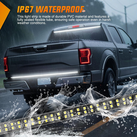 60 Inch Truck Tailgate Strobe Light Strip Tail Emergency Bar Rear Window Warning Lamp Ultra-Bright Double Row 360 LED for Pickup Trailers Construction Vehicles Car SUV, White
