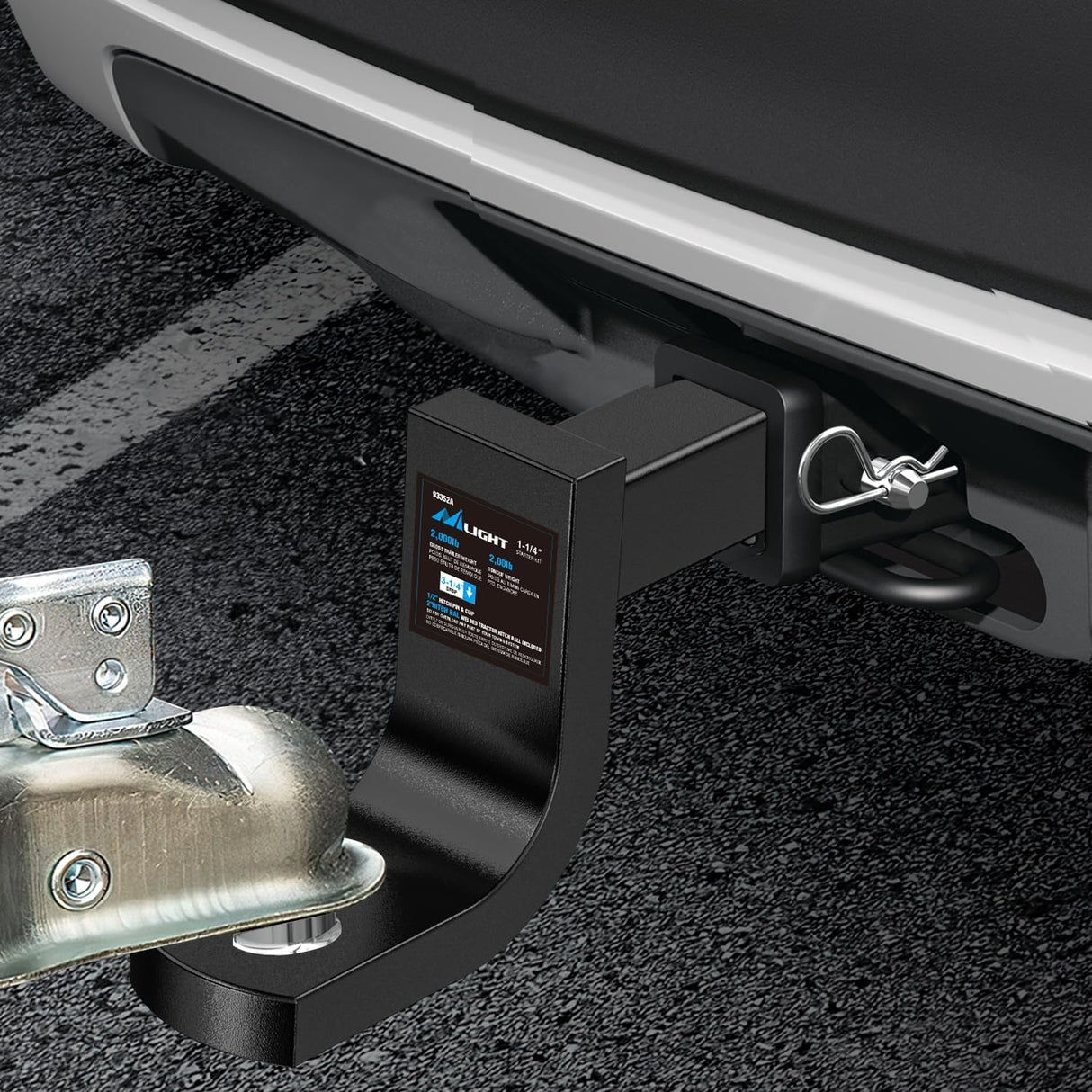 Trailer Hitch Ball Mount with 2-Inch Ball Fits 1-1/4 Inch Receiver | with 1/2 Inch Hitch Pin Clip 2000 lbs 3-1/4 InchDrop Gloss Black Powder Coat