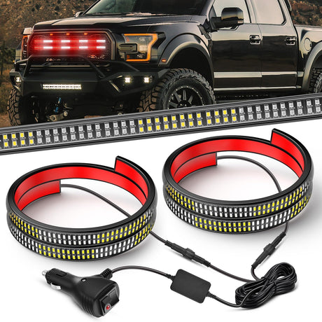 2PCS 24 inch Truck Grille Strobe Lights Strip 384 LED Emergency Light Red White Flexible Side Flashing Warning Caution Safety Waterproof Lighting Kit for Trucks Tow Plow Construction Vehicles