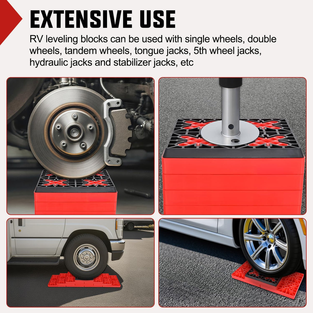RV Leveling Blocks 12 Pack Interlocking Design Stabilizer Block Anti-Slip Rubber Covers Customizable Height with Carrying Bag for Rv Camper Travel Trailer