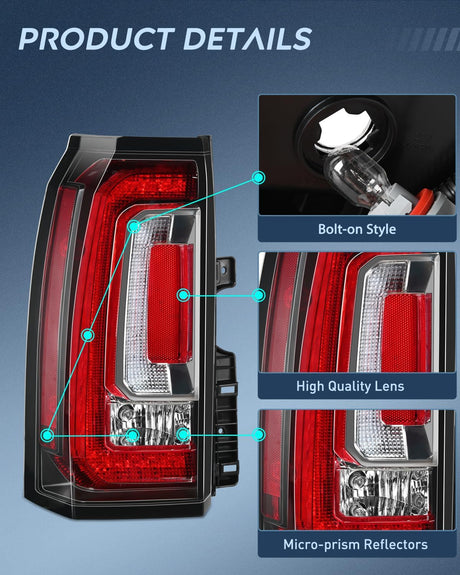 Taillight Assembly Compatible with 2015 2016 2017 2018 2019 2020 GMC Yukon and Yukon XL 2015-2018 submodel Denali SLE SLT LED Type Tail Lights Rear Lamp Replacement Driver Side