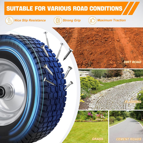 13x5.00-6 Solid Lawn Mower Tires, 13 Inch Flat-Free Polyurethane Tire with 3/4 Inch Axle Bore & 3 Inch Hub Length, Airless Replacement Wheels for Riding Lawn Mowers, 2 Pack