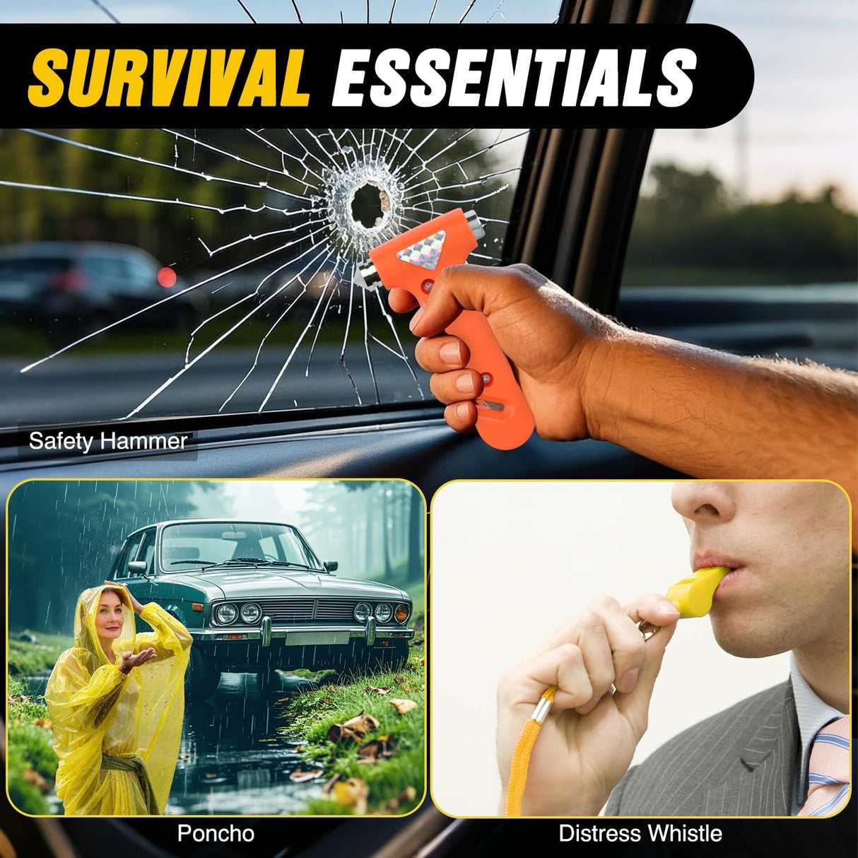 Car Emergency Kit with Jumper Cable Air Compressor Tire Repair Essential Tools First Aid Alligator Connector Electrical Kit for Travel Camping Outdoor Cars Truck SUV RV
