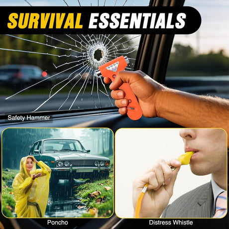 Car Emergency Kit with Jumper Cable Air Compressor Tire Repair Essential Tools First Aid Alligator Connector Electrical Kit for Travel Camping Outdoor Cars Truck SUV RV