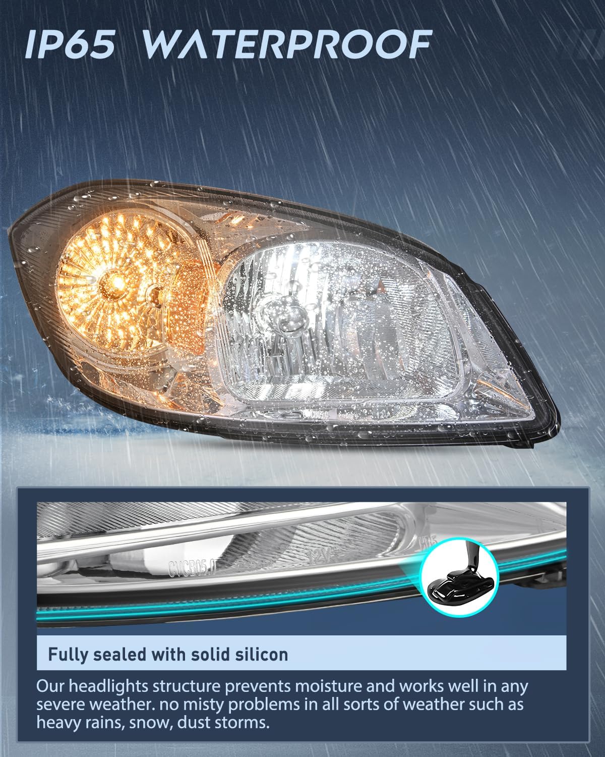 2005-2010 Chevy Cobalt 2005-2009 Pontiac Headlight Assembly Chrome Housing Amber Reflector Lens Nilight