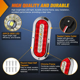 Trailer Tail Lights 2PCS 6Inch Oval 23LED Red White Chrome | Frame Marker Clearance Stop Brake Reverse Backup Running Taillights IP67 Waterproof for Trailer Truck Pickup Camper RV