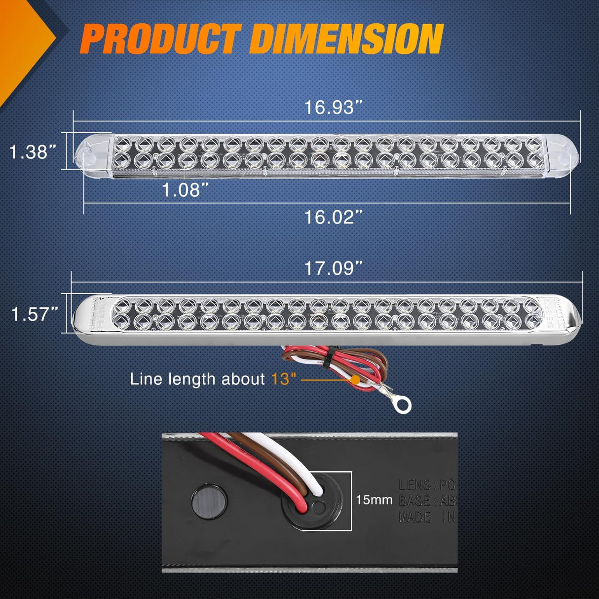 LED Tail Light 2PCS 17 Inch 40LED White Running Tail Reverse Back Up Lights w/Chrome Bezel Waterproof Surface Mount for 12V Towing Trailer Truck RV Camper Boat