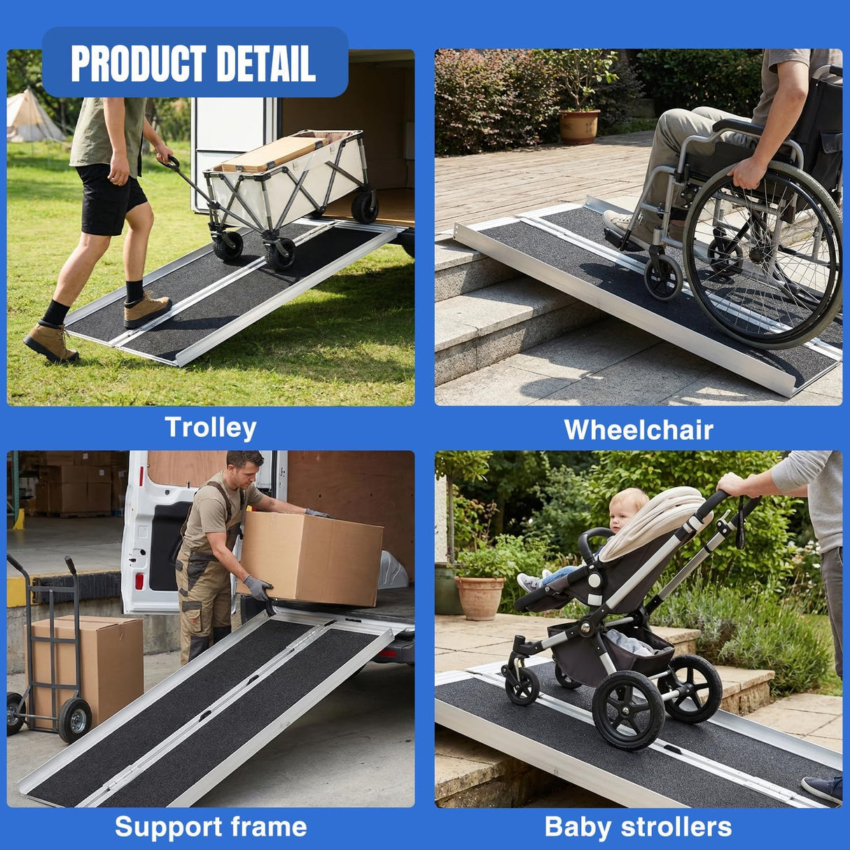 3 Feet Portable Wheelchair Ramp with Quick-Lock Non-Skid Aluminum | Handicap Ramps with Handle Folding Threshold Ramp for Home Steps, Stairs, Doorways, Scooter, Porch, Cart 800LBS Capacity