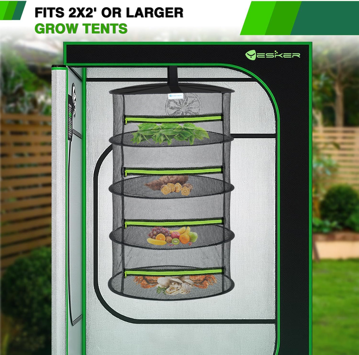 4 Layer Herb Drying Rack Hanging Mesh Net Foldable Plant Drying Racks 24 Inch w Green Zipper Pruning Shears Hook Dryer Hanging Rack for Herbs Seed Bud Fruit Clothes Grow Tent Closets Garden Outdoor