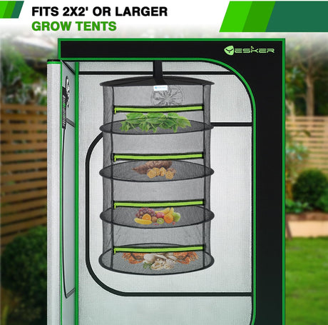 4 Layer Herb Drying Rack Hanging Mesh Net Foldable Plant Drying Racks 24 Inch w Green Zipper Pruning Shears Hook Dryer Hanging Rack for Herbs Seed Bud Fruit Clothes Grow Tent Closets Garden Outdoor