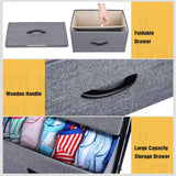 Storage Tower Units, Nightstand Dresser Organizer with 4 Drawers, Fabric Vertical, Steel Frame Wide Wood Top Small Dresser for Bedroom Hallway Entryway Closets, Easy Pull Handle, Black Grey