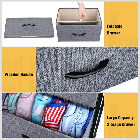 Dressers Dresser for Bedroom Storage Tower with 2 Drawers Fabric Bins Sturdy Metal Frame Wood Top Small Organizer Unit for Guest Room, Closet, Living Room, Hallway, Home Furniture, Office, Dark Gray