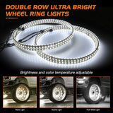 4PCS 17inch Double Row LED Wheel Ring Lights Pure White with Remote Control w/Turn Signal Braking and Reverse Function Dual Row for Car Van SUV Truck