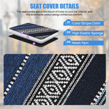 Car Seat Covers 2PCS Blue Baja Blanket Universal Front Seats | Striped Woven Fabric Breathable Washable with Shoulder Pads Airbag Compatible Fits Cars SUVs Trucks