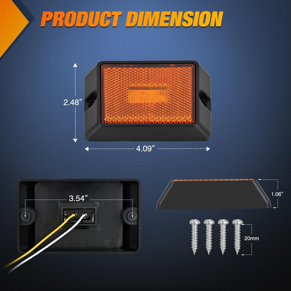 Side Marker Light 2PCS Square 3LED Amber Front Rear Indicator Clearance Lights Reflective Lens Surface Mounted Waterproof for 12V Truck Trailer Boat RV
