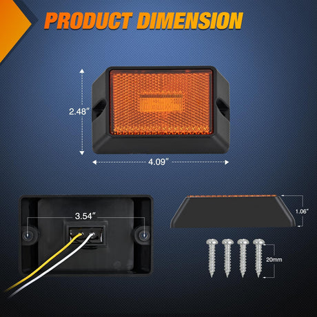 Side Marker Light 2PCS Square 3LED Amber Front Rear Indicator Clearance Lights Reflective Lens Surface Mounted Waterproof for 12V Truck Trailer Boat RV