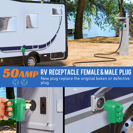 50 Amp RV Male and Female Plug Set Heavy Duty14-50P 14-50R Receptable 125V/250V Volt ETL Listed for Electrical Camper Caravan Motorhome Van Trailer