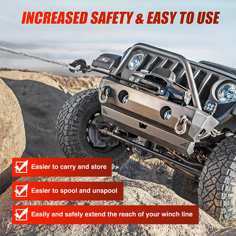 Winch Rope Synthetic Winch Rope Extension 3/8 Inch x 50 Feet 25,000 Lbs ATV Winch Extension Cable Replacement Tow Ropes Line for Off Road Vehicle Polaris ATV UTV Truck SUV Jeep, Grey