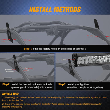 Light Bar Mounting Brackets for 50 Inch Straight Lights UTV Roof Upper Windshield Compatible with Can-am Maverick X3 MAX DS RS MR Turbo R 2017 2018 2019 2020 2021 2022 2023 2024