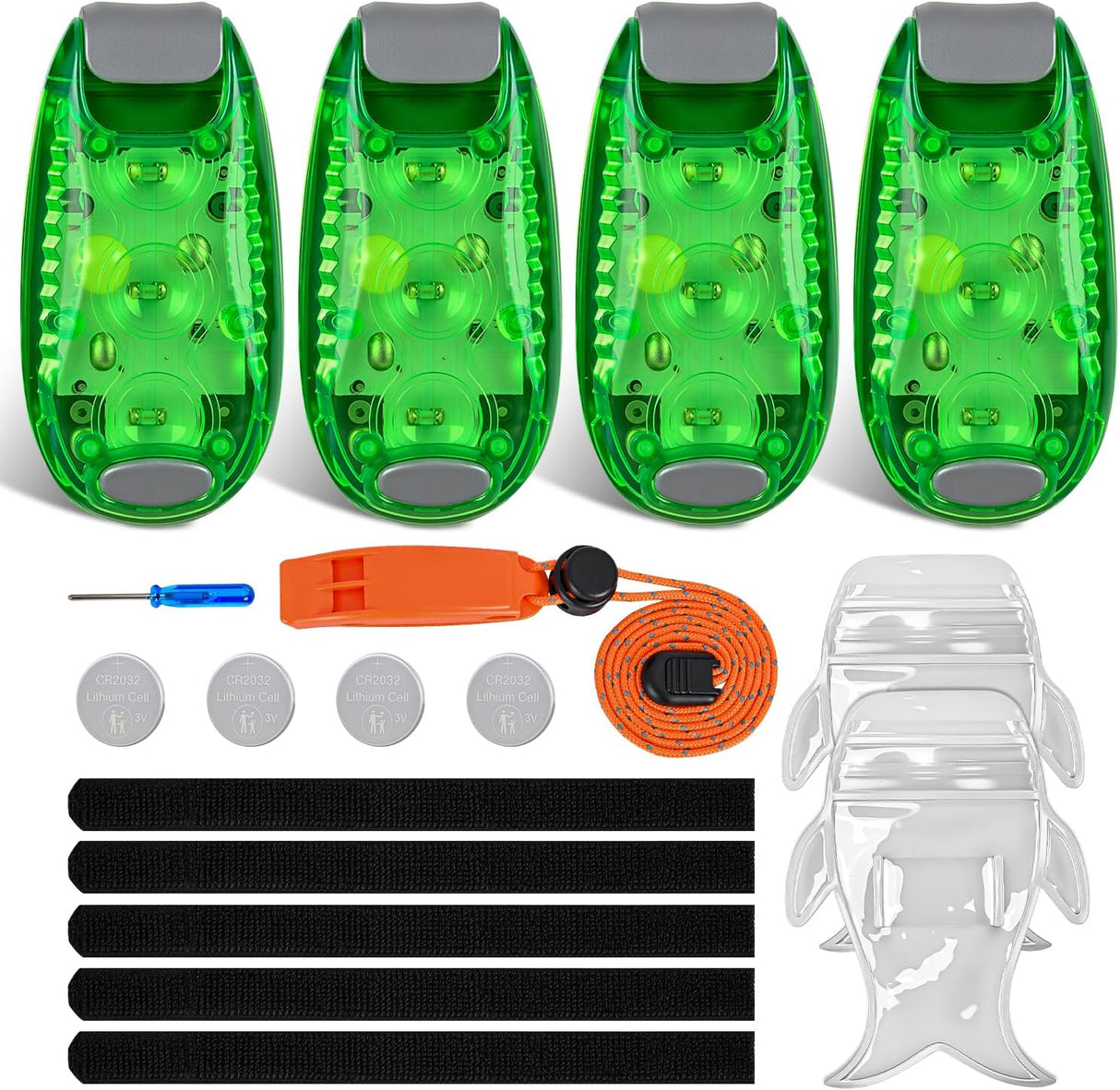 LED Safety Light 4PCS Green Marine Navigation Bike Tail Lights Three Modes Waterproof Reflective Gear Clip On Flash Strobe Indicator Lamp for Night Boating Fishing Cycling Jogging