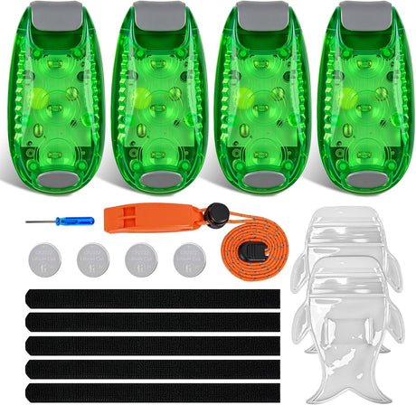 LED Safety Light 4PCS Green Marine Navigation Bike Tail Lights Three Modes Waterproof Reflective Gear Clip On Flash Strobe Indicator Lamp for Night Boating Fishing Cycling Jogging