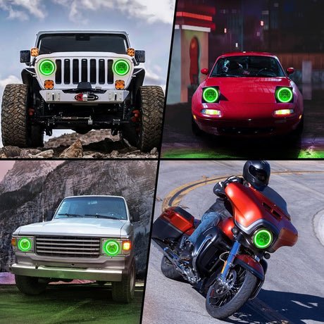 7 Inch Round LED Halo Headlights w/Turn Signal Amber Light Green DRL High Low Beam 7 Inch Headlight Compatible with 2007 2008 2009 2010 2011 2012 2013 2014 2015 2016 2017 2018 Wrangler JK JKU