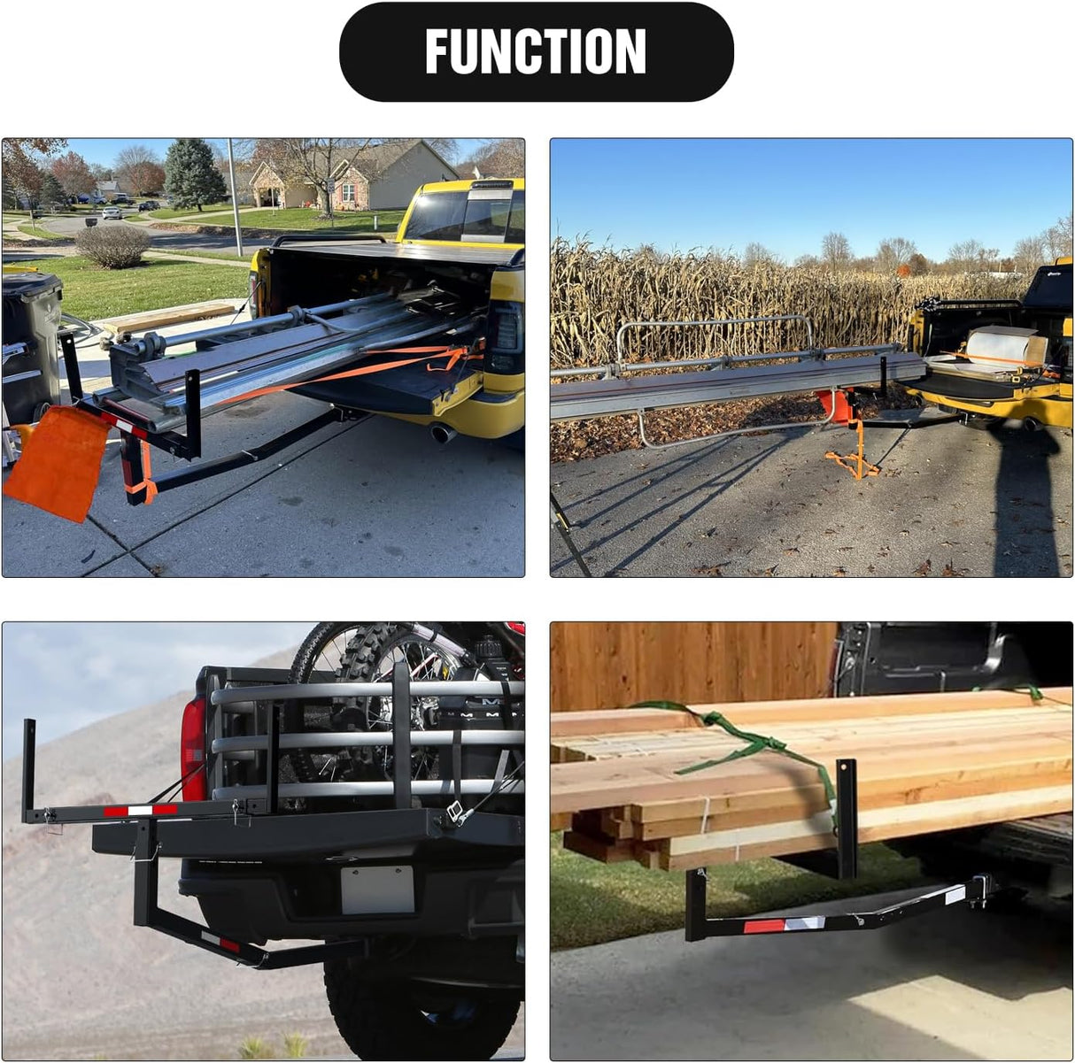 Truck Bed Extender w/Straps & Receiver Tightener & Flag, Fits 2-inch Hitch Receiver, 2-in 1 Pickup Hitch Mount Truck Bed Extension for Rack, SUV, Lumber, Ladder, Canoe, Boat, Kayak, Pipes