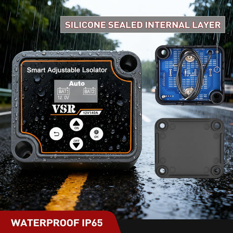 Dual Battery Isolator Kit Smart Adjustable 12V 140 AMP Auto Manual Voltage Sensitive Relay VSR Automatic Disconnect Switch Delay Setting Waterproof for Truck Car Van RV ATV UTV Marine Boat