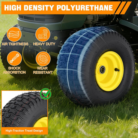 15x6.00-6 Lawn Mower Tire, 15 Inch Pneumatic Rubber Tire with 3/4 Inch Axle Bore & 3 Inch Hub Length, Air-Filled Replacement Wheel for Riding Lawn Mowers, 1 Pack