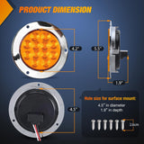 Trailer Tail Lights 2PCS 4Inch Round 12LED Amber Chrome Frame | IP67 Waterproof Marker Clearance Turn Signal Running Taillights for Trailer Truck Pickup Camper RV