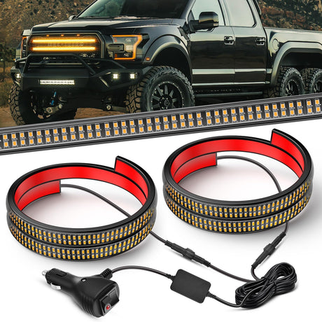 2PCS 24 inch Truck Grille Strobe Lights Strip 384 LED Emergency Light Amber Flexible Side Flashing Warning Caution Safety Waterproof Lighting Kit for Trucks Tow Plow Construction Vehicles