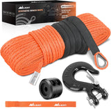 1/4 inch x 50 ft Synthetic Winch Line Cable Kit - Universal for ATV, UTV, 4x4 Off-Road Vehicle - 9000 lbs Winch Line Ropes with Steel Hook, Rubber Stopper, Protective Sleeve, Safety Strap, Orange