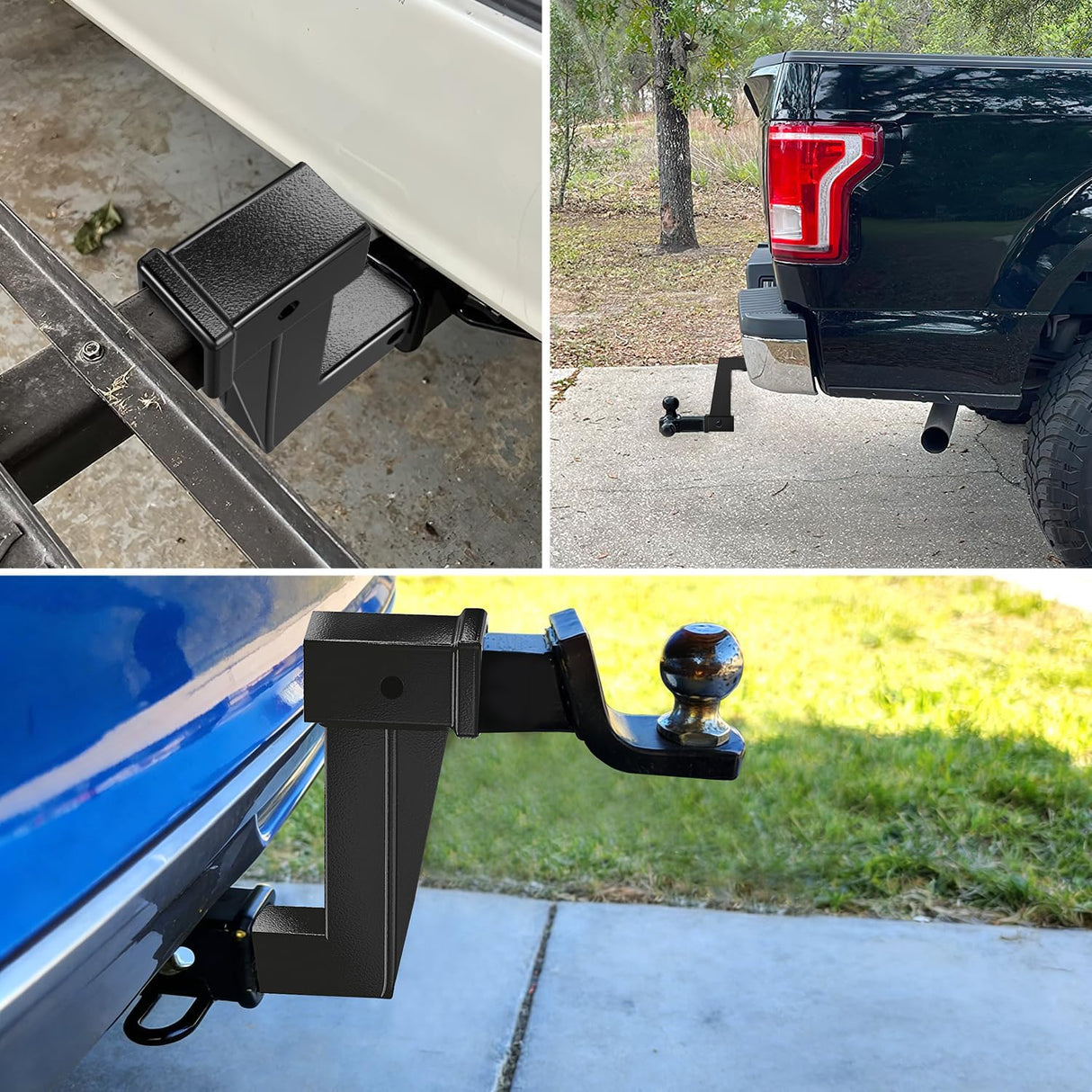 Trailer Hitch Extension Riser for 2 Inch Receiver with 10 Inch Rise Drop with Bolt Nut Clip 10,000 lbs Capacity Adjustable Extend 4.7 Inch 6.7 Inch 8.6 Inch Length Black Coated for Class I-VI Receivers
