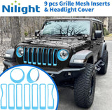 Grill Inserts fit for Jeep Wrangler Front Grille Inserts Headlight Cover Set for JL JLU Unlimited Sport SportS 2018 2019 2020 2021 2022 2023 Grille Bezels Trim Exterior Accessories Blue 9 Pcs