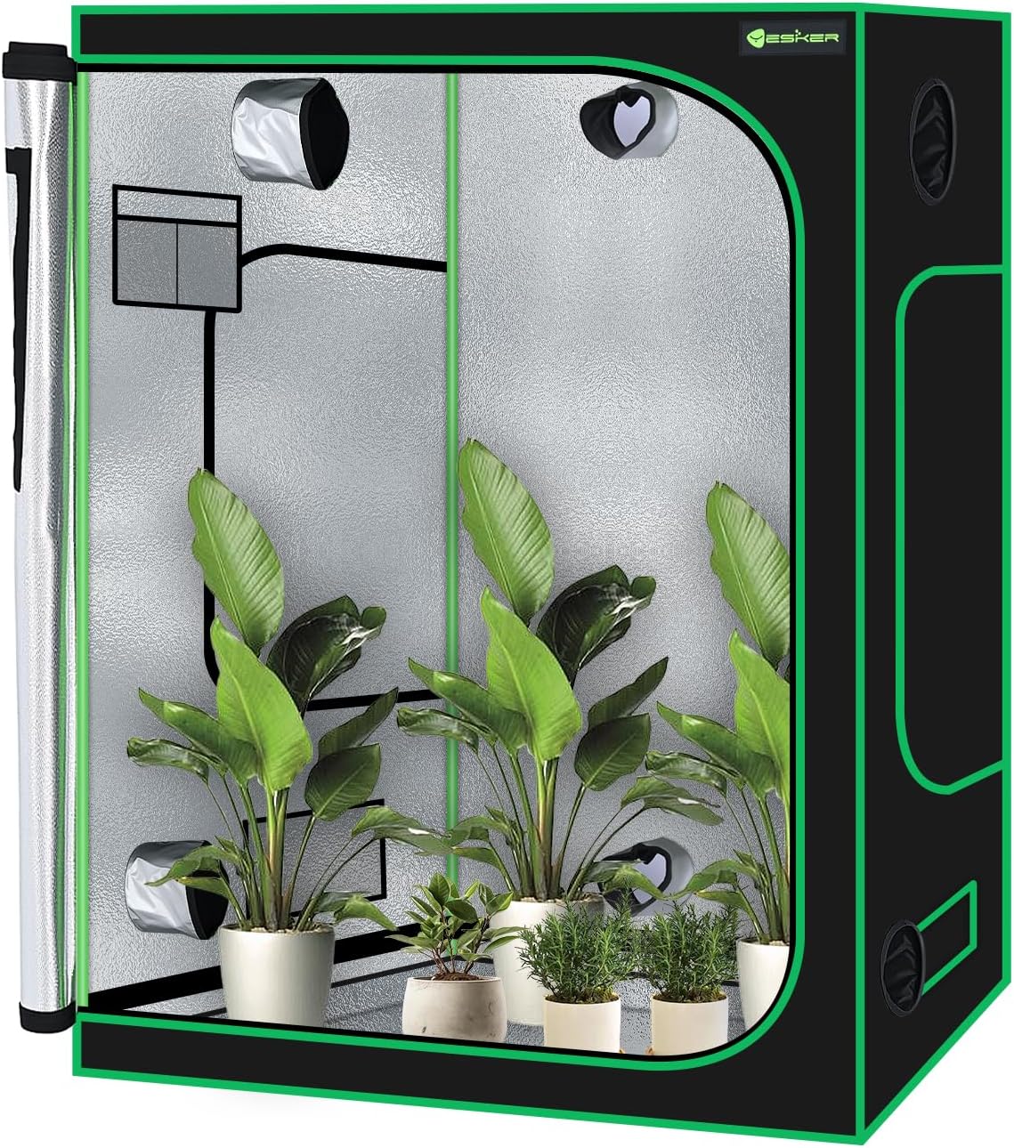 5x5 Grow Tent 60 Inchx60 Inchx80 Inch High Reflective Mylar Large Indoor Growing Tents 600D Oxford Cloth with Observation Window and Removable Floor Tray for Hydroponics Indoor Plants Fruit Flower Growing