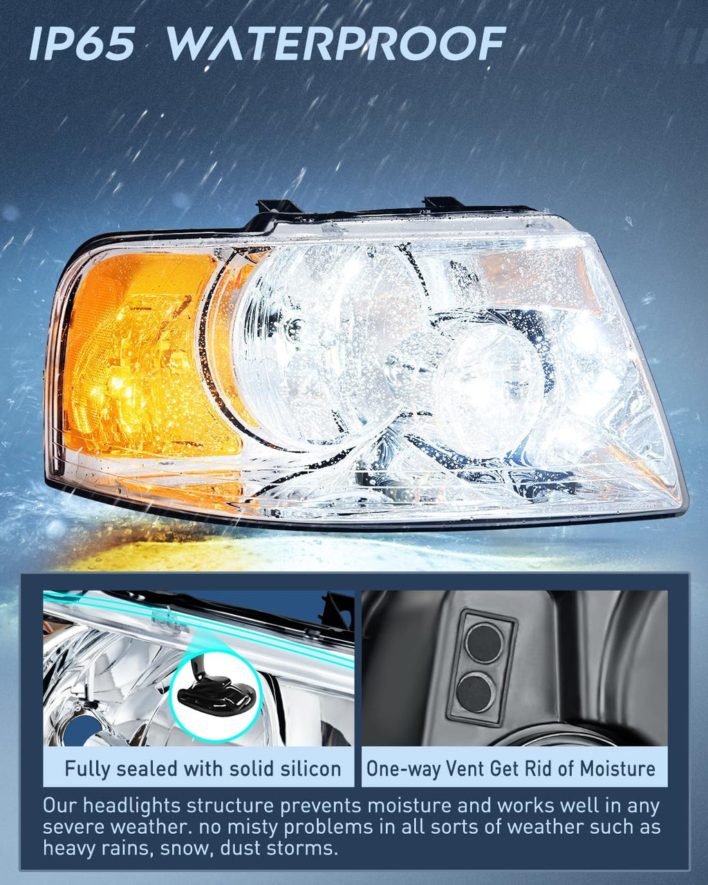 20032006 Ford Expedition Headlight Assembly Chrome Housing Amber Refl