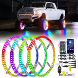 4PCS 17.5inch Double Row Wheel Ring Lights Dream Color with APP and Remote Control Neon Lights w/Turn Signal and Braking Function Dual Row for Car Van SUV Truck