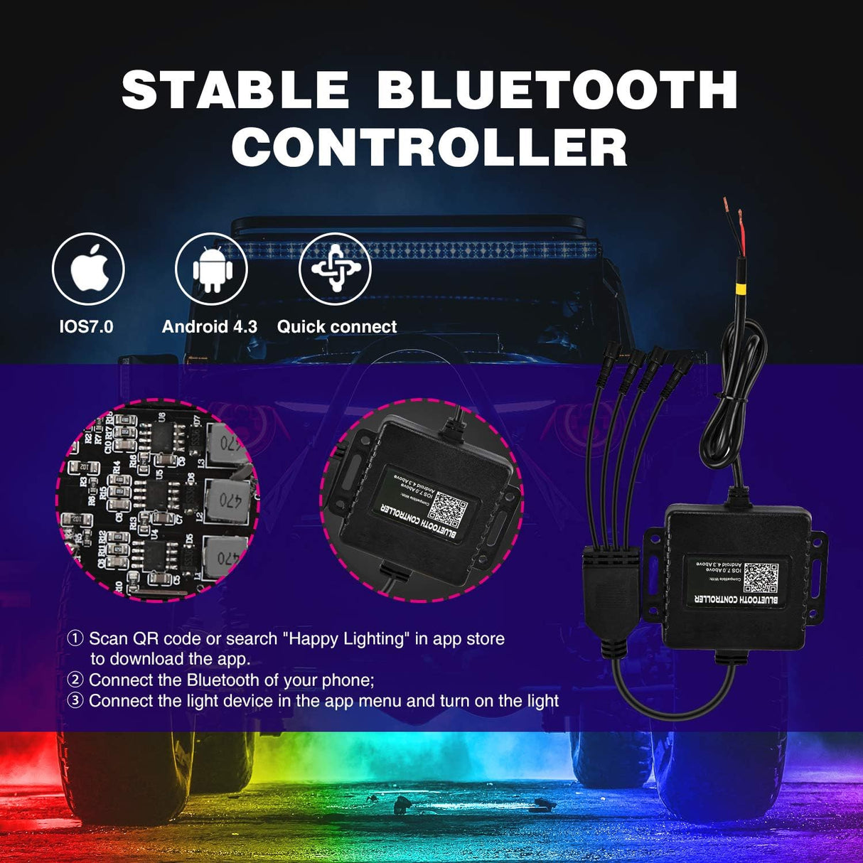 RGB LED Rock Lights Kit 8PCS Bluetooth App Control Multicolor | Magnetic Base Underglow Neon Light Pods IP68 Waterproof Flashing Music Mode for Truck ATV UTV RZR SUV