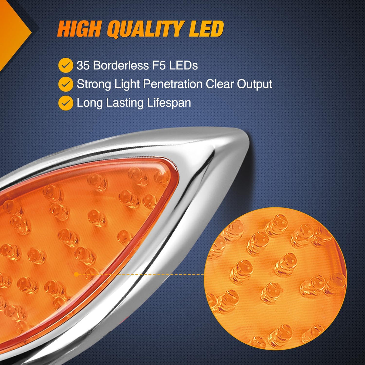 Trailer Tail Light 2PCS 5.9Inch Teardrop 35 LED Amber Chrome Bezel Marker Clearance Brake Turn Signal Running Taillight IP67 Waterproof for Trailer Truck Pickup Camper RV