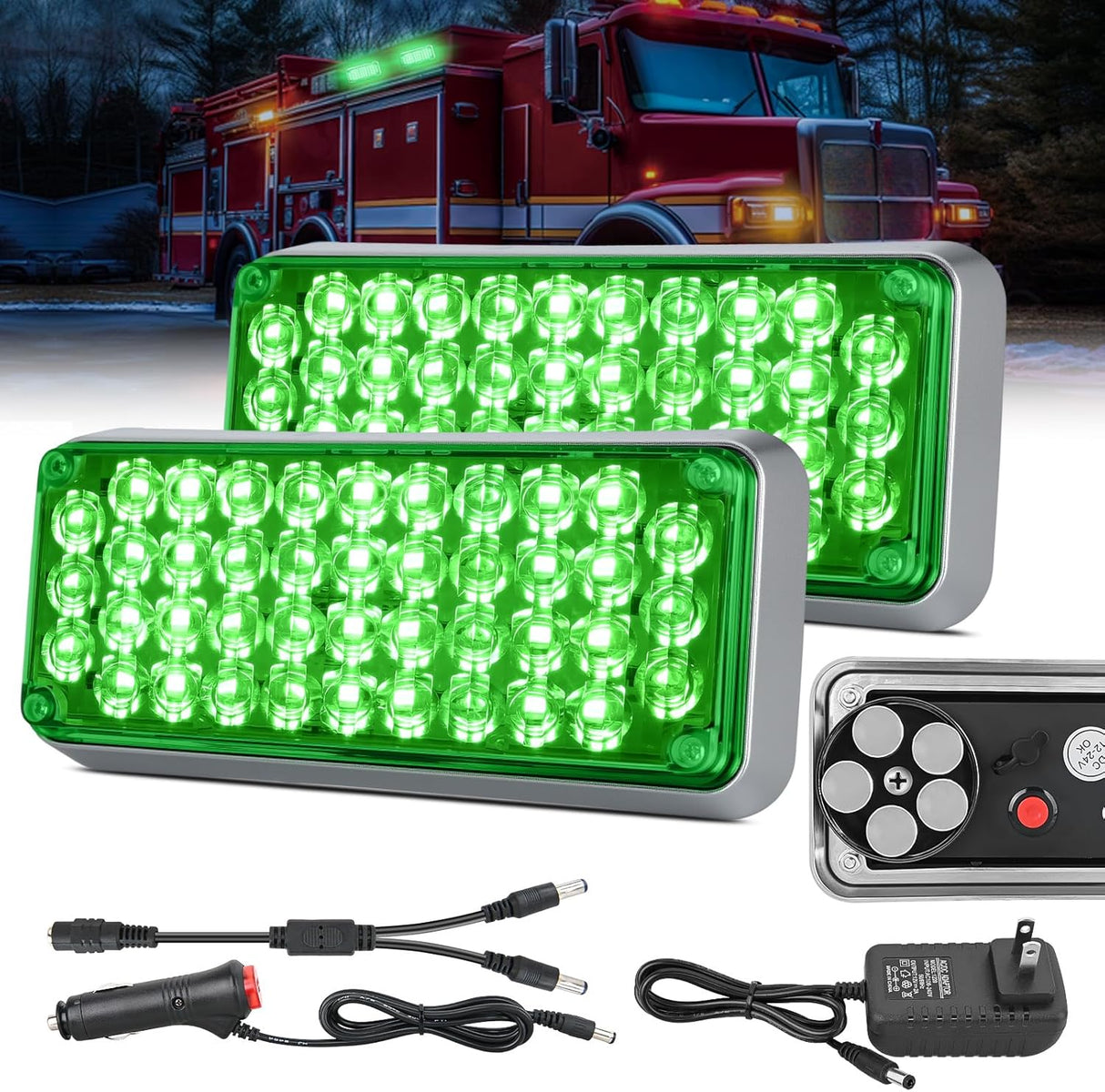 2PCS 42LED Green Wireless Magnetic Strobe Lights Portable Warning Hazard Light Surface Mount Waterproof 5 Patterns for 12V 24V Cars Trucks Van Off Road Vehicles ATV