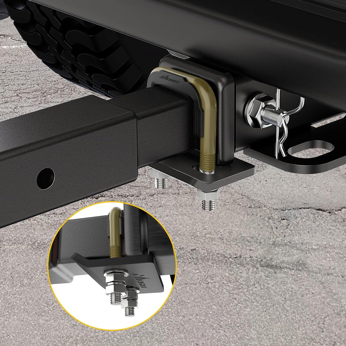 Trailer Hitch Tightener for 2 Inch Trailers Hitches Mount Anti Rattle Heavy Duty Steel with Rubber Cover Bronze U Bolt Matte Black Plate Electrophoresis Anti-Rust Triple Protective