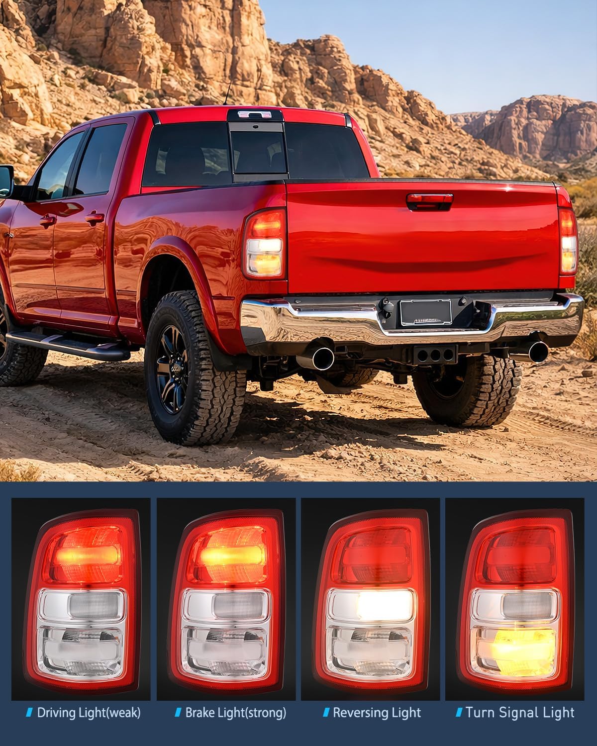 Taillight Assembly for 2019 2020 2021 2022 2023 Dodge Ram 2500 | 2019-2023 Dodge Ram 3500 Red Bezel Tail Light OE Style Rear Lamp Replacement Driver Side